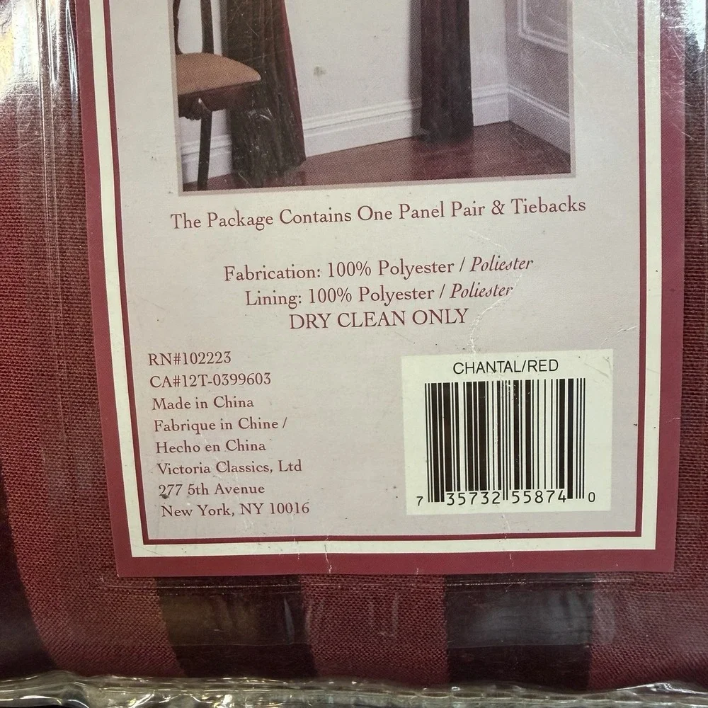 Victoria Classics Chantal Curtain Panel Pair Red 80x84 Velvet Stripe NIP NWT